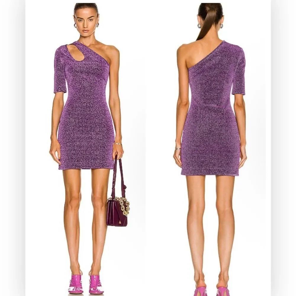 Stella McCartney Purple Darla Lurex Dress One Shoulder Cut Out Mini $1675